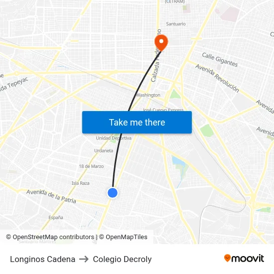 Longinos Cadena to Colegio Decroly map