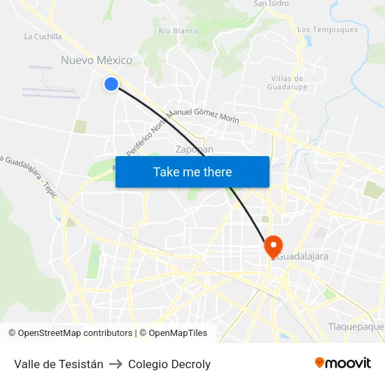 Valle de Tesistán to Colegio Decroly map