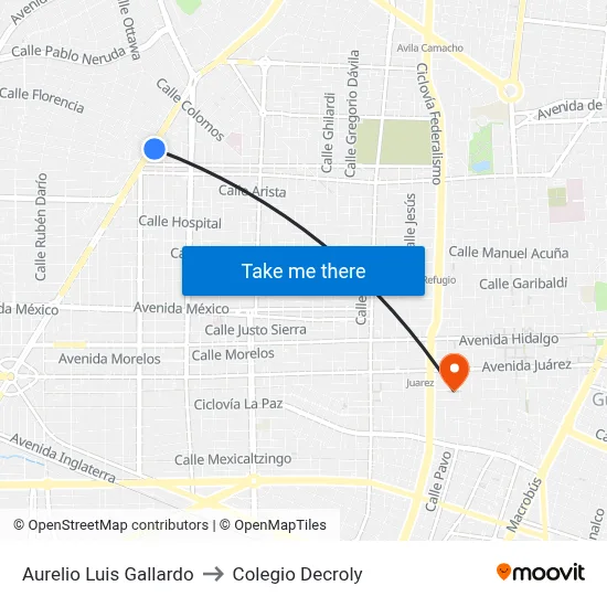 Aurelio Luis Gallardo to Colegio Decroly map