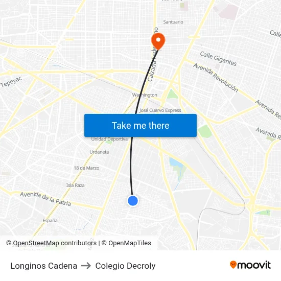 Longinos Cadena to Colegio Decroly map