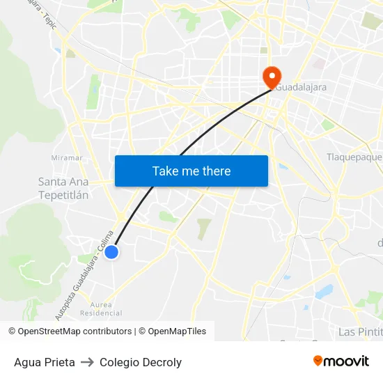 Agua Prieta to Colegio Decroly map