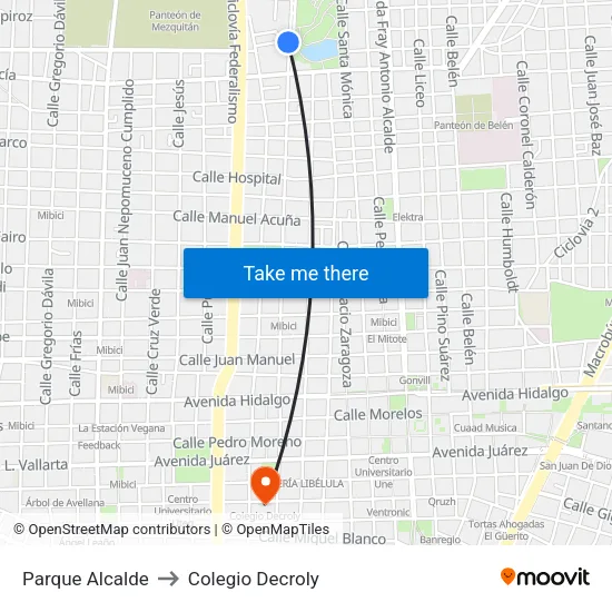 Parque Alcalde to Colegio Decroly map