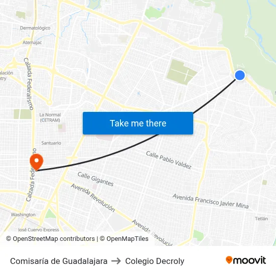 Comisaría de Guadalajara to Colegio Decroly map