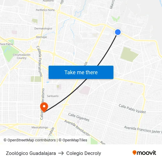 Zoológico Guadalajara to Colegio Decroly map