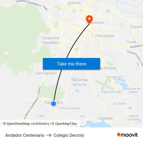 Andador Centenario to Colegio Decroly map