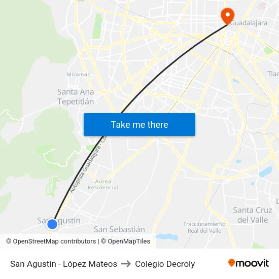 San Agustín - López Mateos to Colegio Decroly map