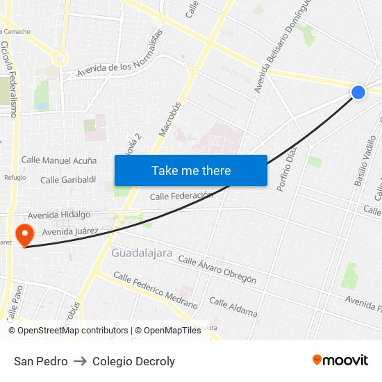 San Pedro to Colegio Decroly map