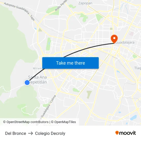 Del Bronce to Colegio Decroly map