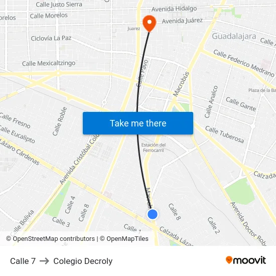 Calle 7 to Colegio Decroly map