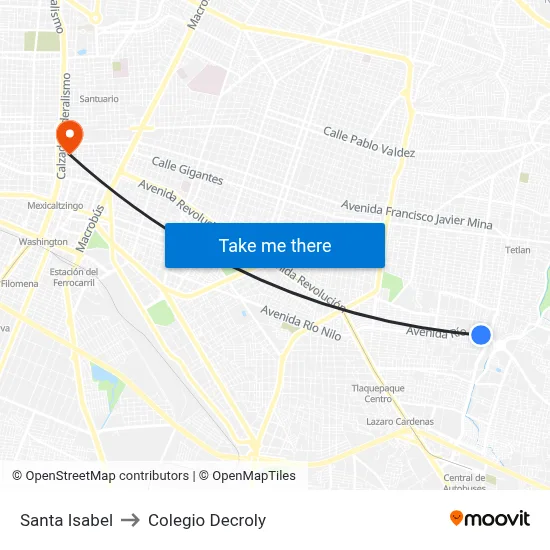 Santa Isabel to Colegio Decroly map