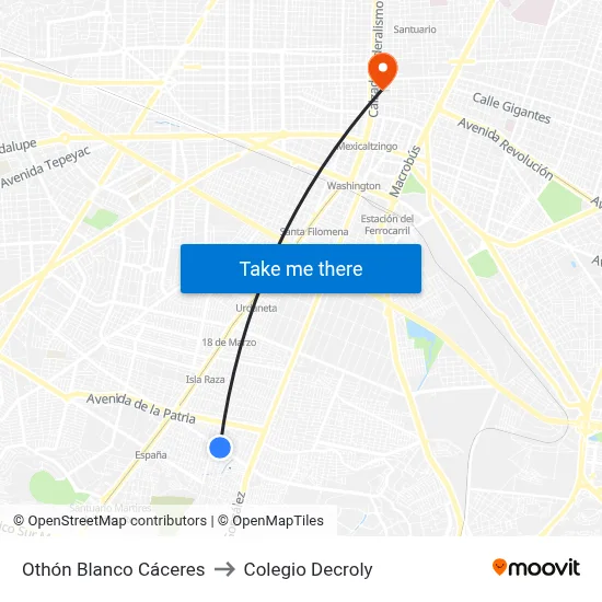 Othón Blanco Cáceres to Colegio Decroly map