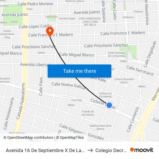 Avenida 16 De Septiembre X De La Paz to Colegio Decroly map