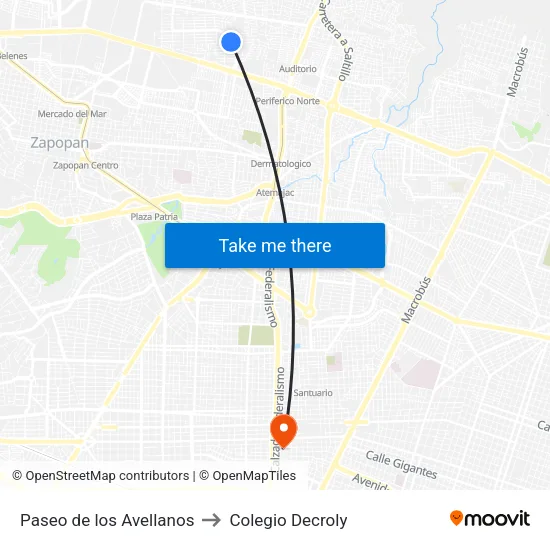 Paseo de los Avellanos to Colegio Decroly map