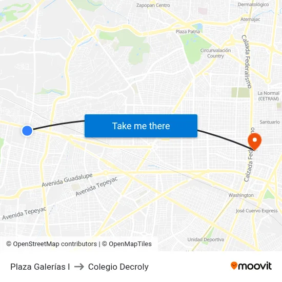Plaza Galerías I to Colegio Decroly map