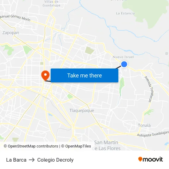 La Barca to Colegio Decroly map