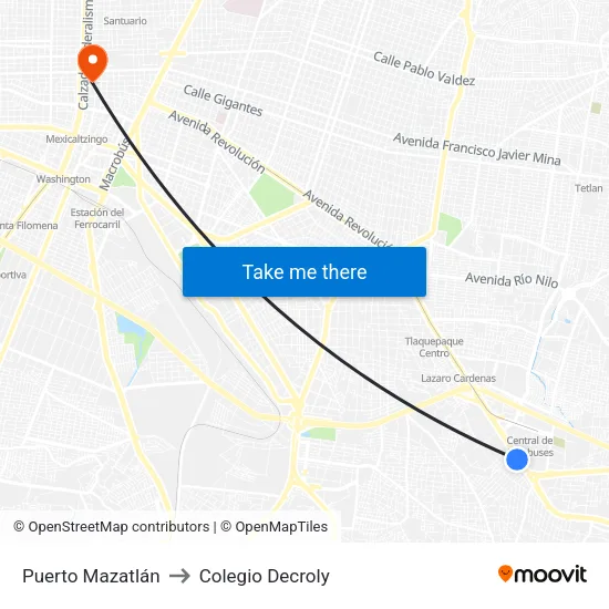 Puerto Mazatlán to Colegio Decroly map