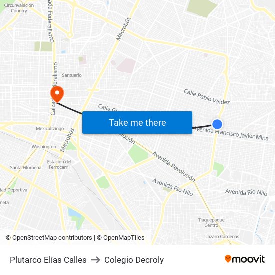 Plutarco Elías Calles to Colegio Decroly map