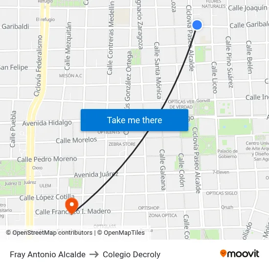 Fray Antonio Alcalde to Colegio Decroly map