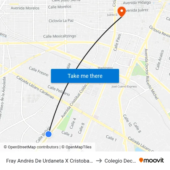 Fray Andrés De Urdaneta X Cristobal Colón to Colegio Decroly map