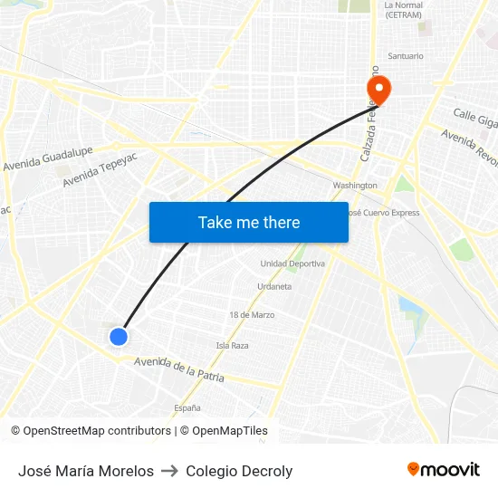 José María Morelos to Colegio Decroly map