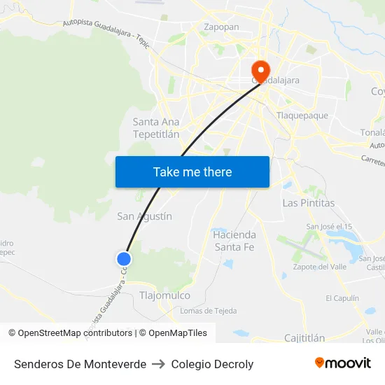 Senderos De Monteverde to Colegio Decroly map