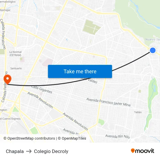 Chapala to Colegio Decroly map