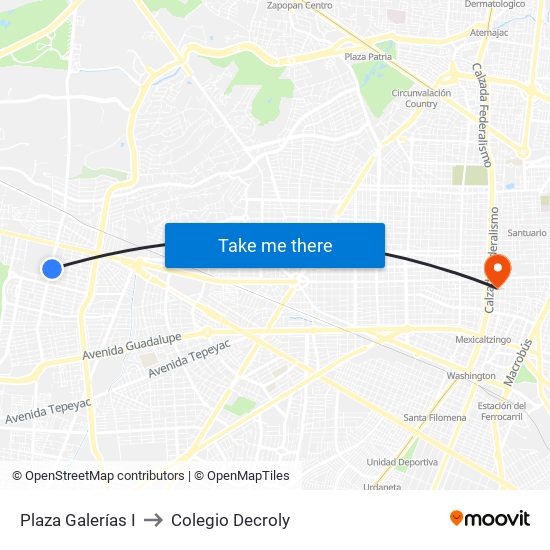 Plaza Galerías I to Colegio Decroly map