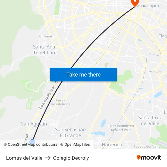 Lomas del Valle to Colegio Decroly map