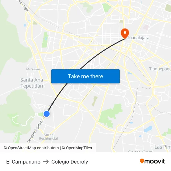 El Campanario to Colegio Decroly map