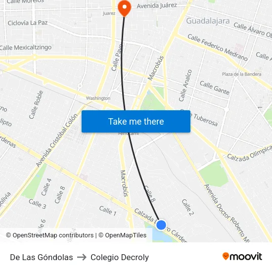 De Las Góndolas to Colegio Decroly map