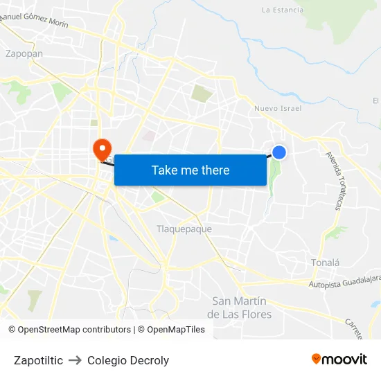 Zapotiltic to Colegio Decroly map