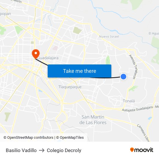 Basilio Vadillo to Colegio Decroly map