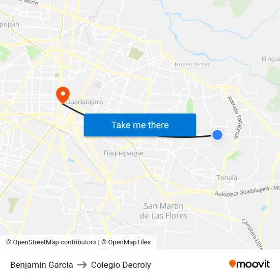 Benjamín García to Colegio Decroly map
