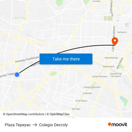 Plaza Tepeyac to Colegio Decroly map