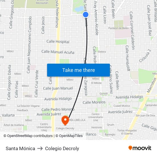 Santa Mónica to Colegio Decroly map