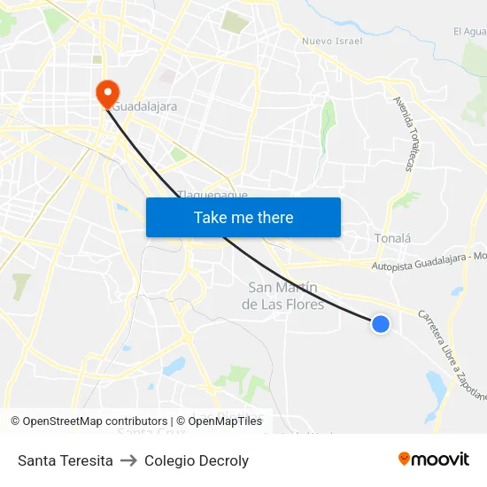 Santa Teresita to Colegio Decroly map