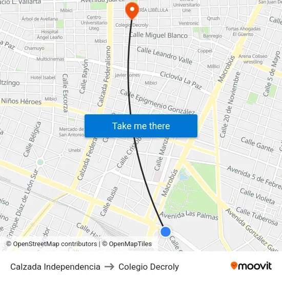 Calzada Independencia to Colegio Decroly map