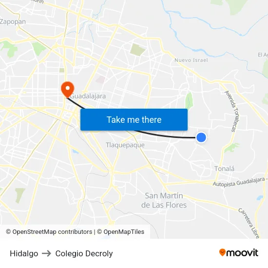 Hidalgo to Colegio Decroly map