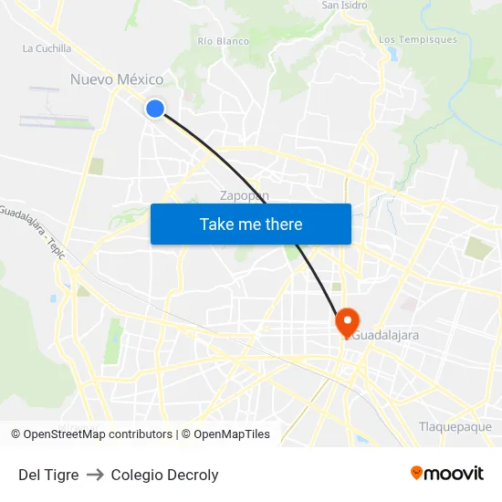 Del Tigre to Colegio Decroly map