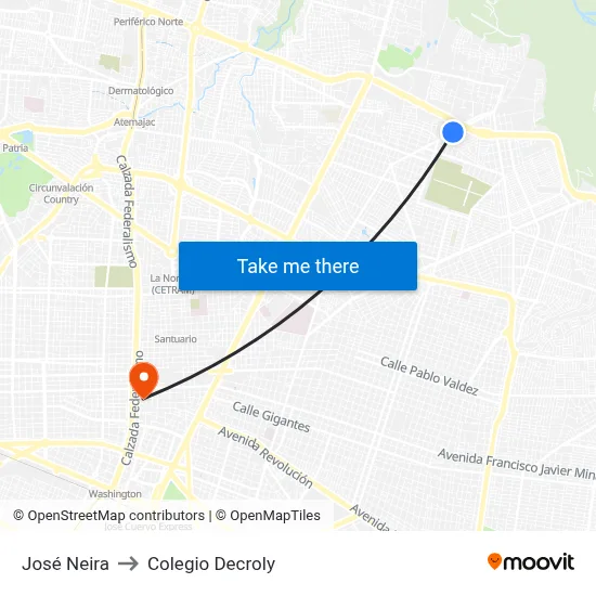 José Neira to Colegio Decroly map