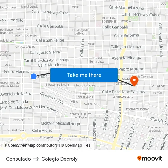 Consulado to Colegio Decroly map