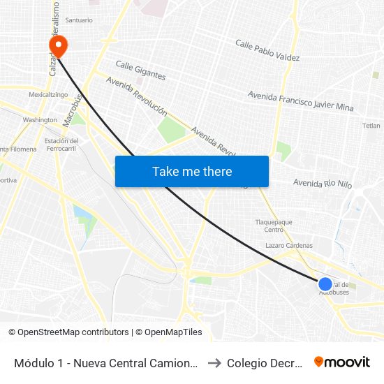 Módulo 1 - Nueva Central Camionera to Colegio Decroly map