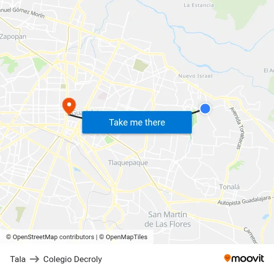 Tala to Colegio Decroly map