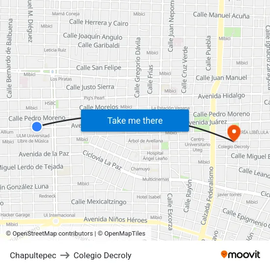 Chapultepec to Colegio Decroly map
