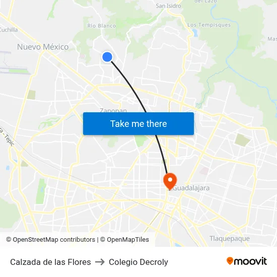 Calzada de las Flores to Colegio Decroly map