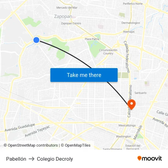 Pabellón to Colegio Decroly map