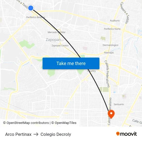 Arco Pertinax to Colegio Decroly map