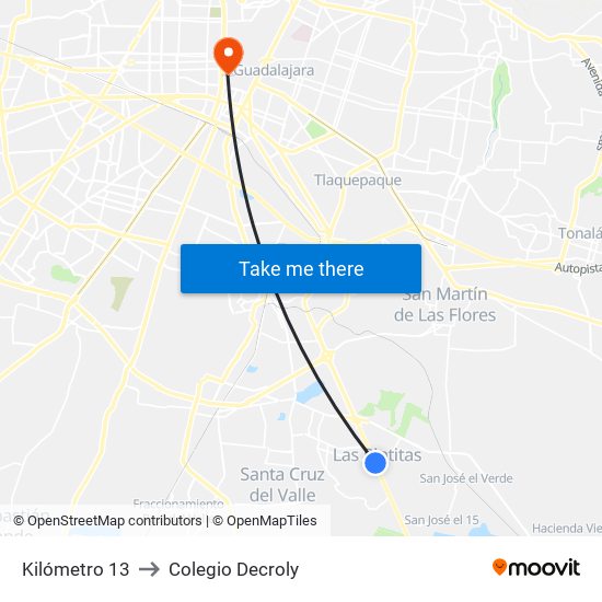 Kilómetro 13 to Colegio Decroly map