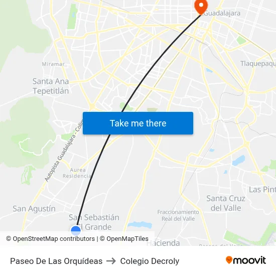 Paseo De Las Orquídeas to Colegio Decroly map