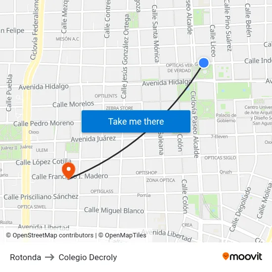 Rotonda to Colegio Decroly map